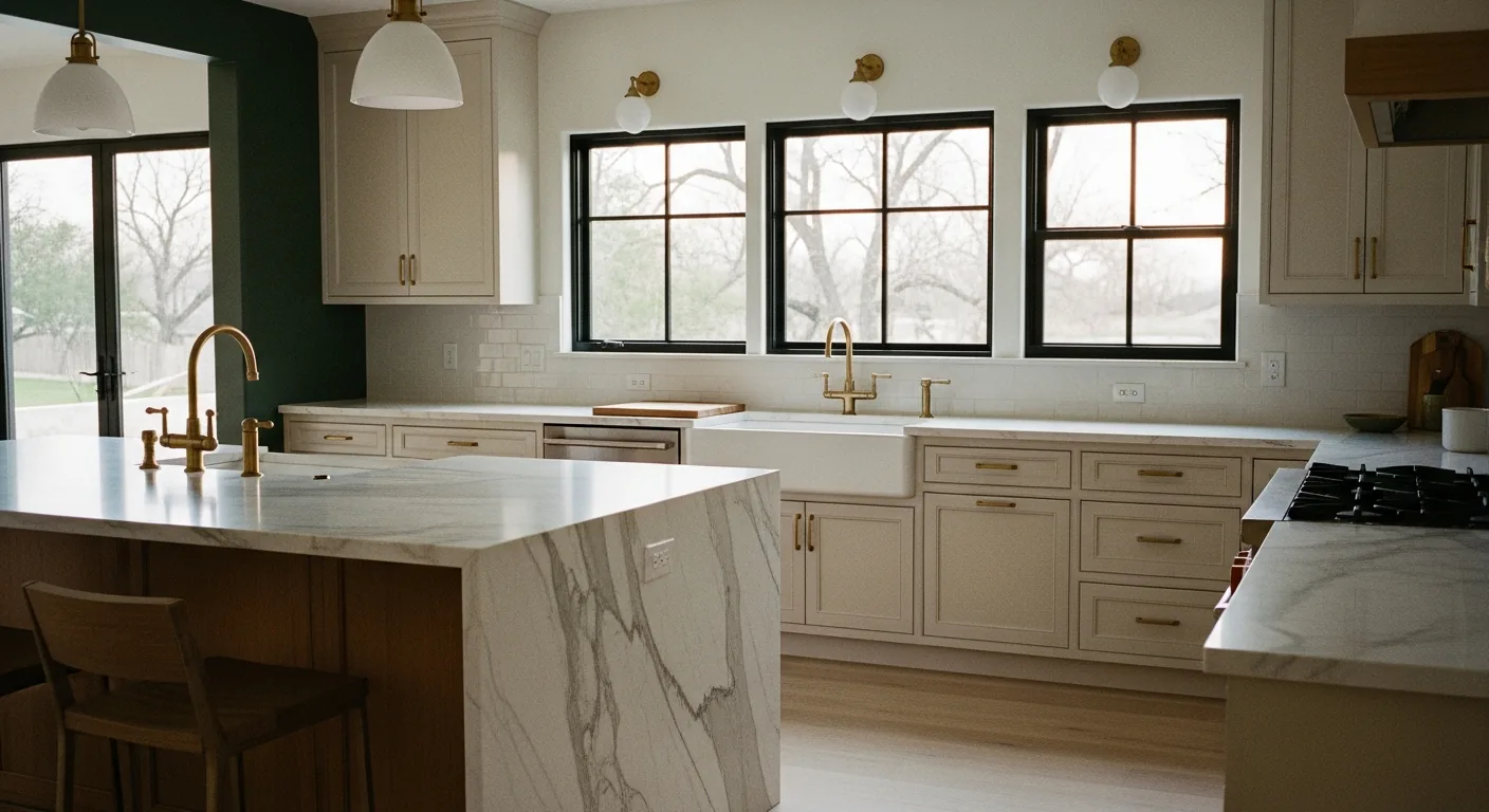 Marble island and brass fixtures, Taylor TX